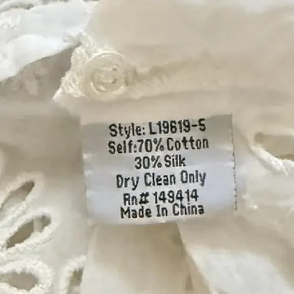 JOHNNY WAS Jade Castillo Silk Cotton Eyelet Tassels Peasant Blouse Top White M - Picture 5 of 6